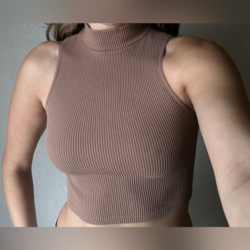 Zara brown turtleneck tank top